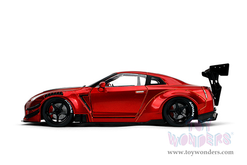 Jada Toys Pink Slips - Nissan GT-R (R35) with Liberty Walk Body Kit 2.0 and Display Base (1/18 scale diecast model car, Candy Red) 36465