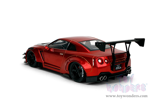 Jada Toys Pink Slips - Nissan GT-R (R35) with Liberty Walk Body Kit 2.0 and Display Base (1/18 scale diecast model car, Candy Red) 36465