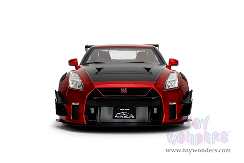 Jada Toys Pink Slips - Nissan GT-R (R35) with Liberty Walk Body Kit 2.0 and Display Base (1/18 scale diecast model car, Candy Red) 36465