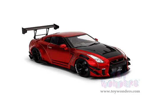Jada Toys Pink Slips - Nissan GT-R (R35) with Liberty Walk Body Kit 2.0 and Display Base (1/18 scale diecast model car, Candy Red) 36465