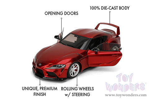 Jada Toys Pink Slips - Toyota GR Supra with Display Base (1/18 scale diecast model car, Candy Red) 36468