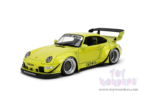 Jada Toys Pink Slips - Porsche RWB Body Kit Genki with Display Base (1/18 scale diecast model car, Lime Green) 36472