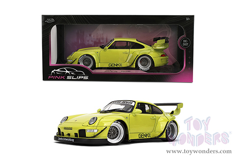 Jada Toys Pink Slips - Porsche RWB Body Kit Genki with Display Base (1/18 scale diecast model car, Lime Green) 36472