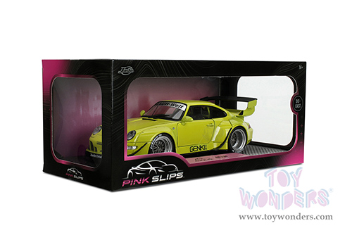 Jada Toys Pink Slips - Porsche RWB Body Kit Genki with Display Base (1/18 scale diecast model car, Lime Green) 36472