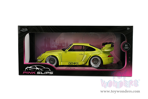 Jada Toys Pink Slips - Porsche RWB Body Kit Genki with Display Base (1/18 scale diecast model car, Lime Green) 36472