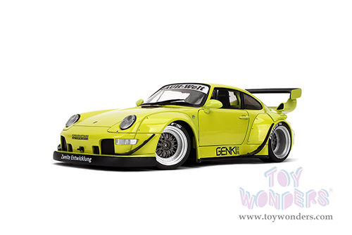 Jada Toys Pink Slips - Porsche RWB Body Kit Genki with Display Base (1/18 scale diecast model car, Lime Green) 36472