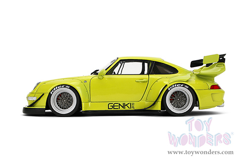 Jada Toys Pink Slips - Porsche RWB Body Kit Genki with Display Base (1/18 scale diecast model car, Lime Green) 36472