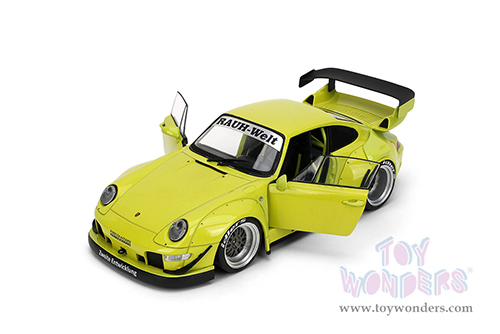 Jada Toys Pink Slips - Porsche RWB Body Kit Genki with Display Base (1/18 scale diecast model car, Lime Green) 36472