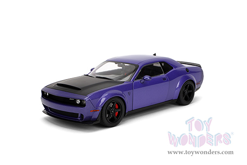 Jada Toys Pink Slips - Dodge Challenger SRT Demon with Display Base (1/18 scale diecast model car, Purple/Black) 36473