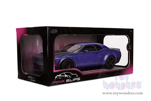 Jada Toys Pink Slips - Dodge Challenger SRT Demon with Display Base (1/18 scale diecast model car, Purple/Black) 36473