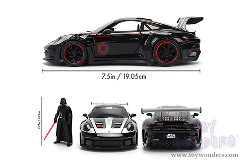 Jada Toys - Hollywood Rides |  Porsche 911 GT3 RS (992) with Darth Vader™ Diecast Figure "Star Wars" (1/24, diecast model car, Black/Silver) 36477