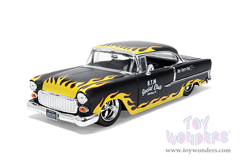 Jada Toys Bigtime Muscle - Chevrolet® Bel Air® "BTM Social Club" (1955, 1/24 scale diecast model car, Black/Yellow Flames) 36606