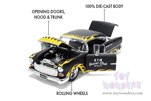 Jada Toys Bigtime Muscle - Chevrolet® Bel Air® "BTM Social Club" (1955, 1/24 scale diecast model car, Black/Yellow Flames) 36606