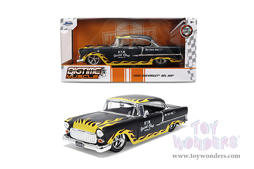 Jada Toys Bigtime Muscle - Chevrolet® Bel Air® "BTM Social Club" (1955, 1/24 scale diecast model car, Black/Yellow Flames) 36606