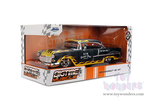 Jada Toys Bigtime Muscle - Chevrolet® Bel Air® "BTM Social Club" (1955, 1/24 scale diecast model car, Black/Yellow Flames) 36606