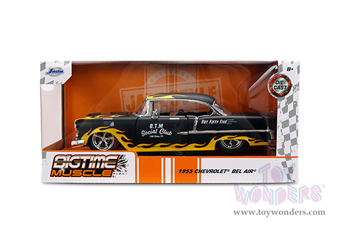 Jada Toys Bigtime Muscle - Chevrolet® Bel Air® "BTM Social Club" (1955, 1/24 scale diecast model car, Black/Yellow Flames) 36606