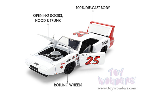 Jada Toys Bigtime Muscle - Dodge Charger Daytona #25 (1969, 1/24 scale diecast model car, White/Red Stripes) 36608
