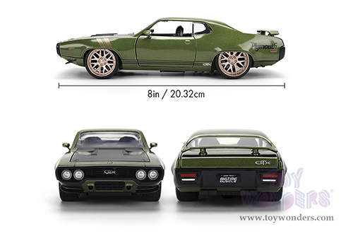 Jada Toys Bigtime Muscle - Plymouth GTX Hardtop (1972, 1/24 scale diecast model car, Dark Green) 36617