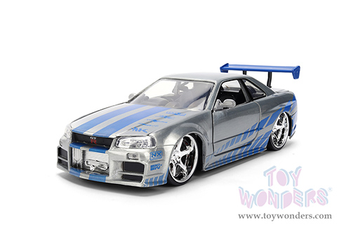 Jada Toys Fast & Furious - Brian's Nissan Skyline GT-R (R34) - 25th Anniversary series (1/24 scale diecast model car, Silver Brush Finish) 36818
