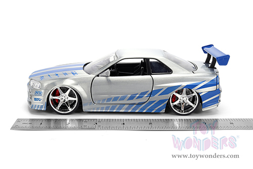 Jada Toys Fast & Furious - Brian's Nissan Skyline GT-R (R34) - 25th Anniversary series (1/24 scale diecast model car, Silver Brush Finish) 36818