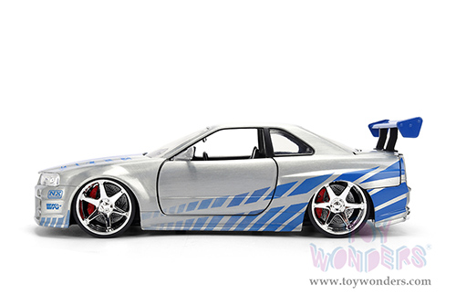 Jada Toys Fast & Furious - Brian's Nissan Skyline GT-R (R34) - 25th Anniversary series (1/24 scale diecast model car, Silver Brush Finish) 36818