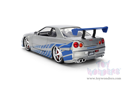 Jada Toys Fast & Furious - Brian's Nissan Skyline GT-R (R34) - 25th Anniversary series (1/24 scale diecast model car, Silver Brush Finish) 36818