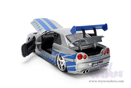 Jada Toys Fast & Furious - Brian's Nissan Skyline GT-R (R34) - 25th Anniversary series (1/24 scale diecast model car, Silver Brush Finish) 36818
