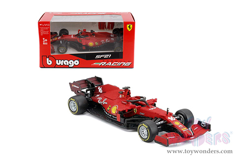 BBurago Ferrari Racing - Ferrari SF21 #16 Charles Leclerc Formula One F1 Car (2021) (1/43 scale diecast model car, Matte Red) 36820/16M