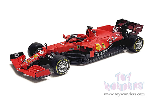 BBurago Ferrari Racing - Ferrari SF21 #55 Carlos Sainz Formula One F1 Car (2021) (1/43 scale diecast model car, Matte Red) 36820/55
