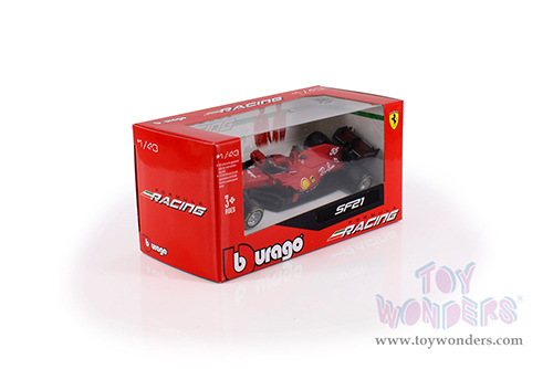 BBurago Ferrari Racing - Ferrari SF21 #55 Carlos Sainz Formula One F1 Car (2021) (1/43 scale diecast model car, Matte Red) 36820/55