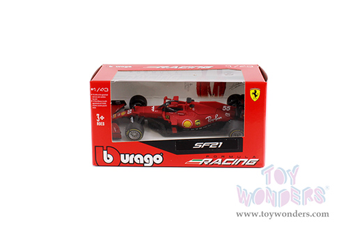 BBurago Ferrari Racing - Ferrari SF21 #55 Carlos Sainz Formula One F1 Car (2021) (1/43 scale diecast model car, Matte Red) 36820/55