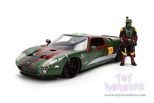 Jada Toys - Hollywood Rides | Ford GT (Weathered) with Boba Fett™ Figure "Star Wars" (2005, 1/24, diecast model car, Green/Brown) 36909
