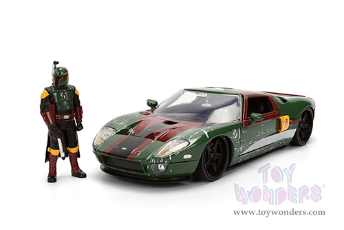 Jada Toys - Hollywood Rides | Ford GT (Weathered) with Boba Fett™ Figure "Star Wars" (2005, 1/24, diecast model car, Green/Brown) 36909