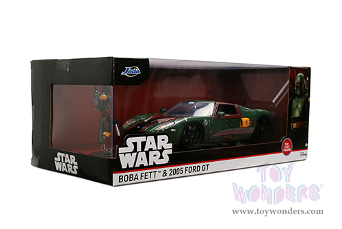 Jada Toys - Hollywood Rides | Ford GT (Weathered) with Boba Fett™ Figure "Star Wars" (2005, 1/24, diecast model car, Green/Brown) 36909
