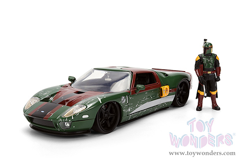 Jada Toys - Hollywood Rides | Ford GT (Weathered) with Boba Fett™ Figure "Star Wars" (2005, 1/24, diecast model car, Green/Brown) 36909