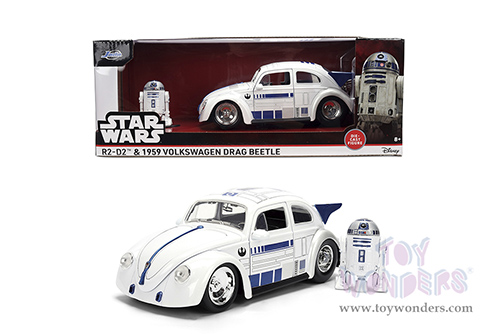 Jada Toys - Hollywood Rides |  Volkswagen Drag Beetle with R2-D2™ Diecast Figure "Star Wars" (1959, 1/24, diecast model car, White) 36912