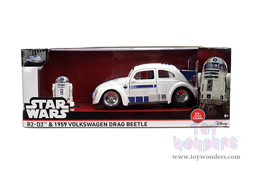Jada Toys - Hollywood Rides |  Volkswagen Drag Beetle with R2-D2™ Diecast Figure "Star Wars" (1959, 1/24, diecast model car, White) 36912