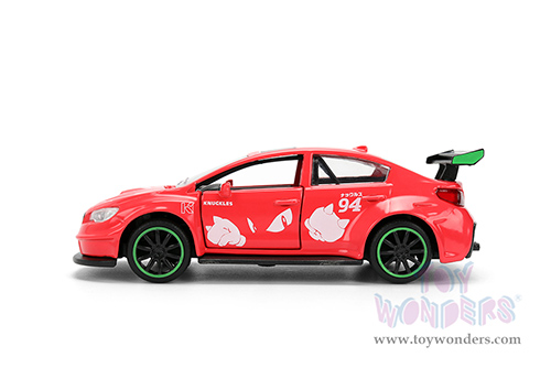 Jada Toys - Hollywood Rides | Subaru WRX STi with Knuckles Theme "Sonic the Hedgehog" (2016, 1/32 scale diecast model car, Red) 37024