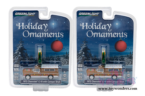 Greenlight - Holiday Ornaments Series 2 | Chevrolet&reg; C-10 with Camper Shell (1972, 1/64 scale diecast model car, Brown/White) 37120D/48