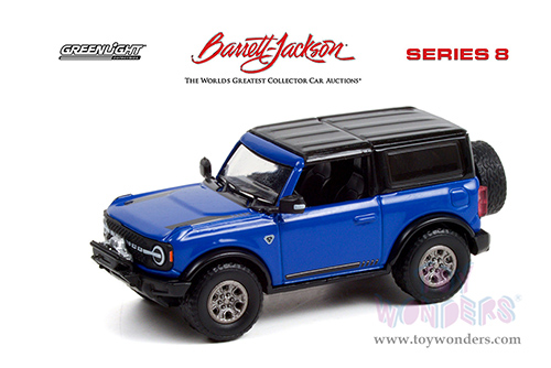 Greenlight - Barrett Jackson Series 8 | Ford Bronco 2-Door VIN #001 (Lot #3008) (2021, 1/64 scale diecast model car, Lightning Blue/Black Top) 37240E/48