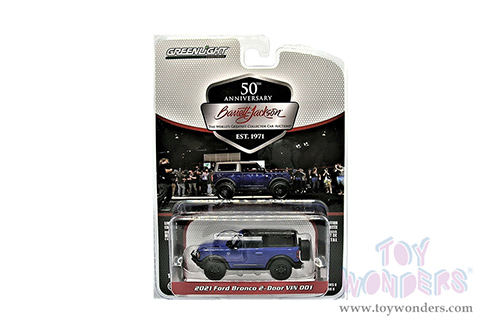 Greenlight - Barrett Jackson Series 8 | Ford Bronco 2-Door VIN #001 (Lot #3008) (2021, 1/64 scale diecast model car, Lightning Blue/Black Top) 37240E/48