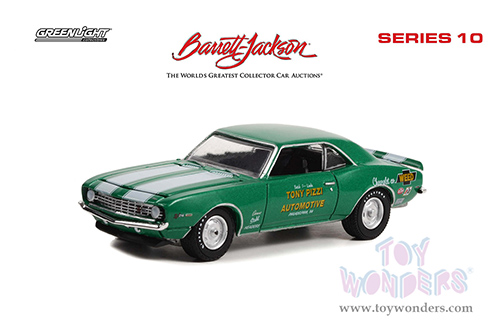 Greenlight - Barrett Jackson Series 10 | Chevrolet® Camaro Z/28 (Lot #1309.1) - Tony Pizzi Automotive, Philadelphia, Pennsylvania (1969, 1/64 scale diecast model car, Rally Green with White Stripes) 37260D/48