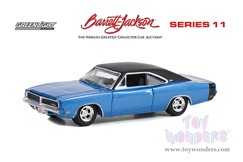 Greenlight - Barrett Jackson Series 11 | Dodge Charger (Lot #465.1) (1969, 1/64 scale diecast model car, Blue Metallic/Black Vinyl Top and Tail Stripe) 37270B/48