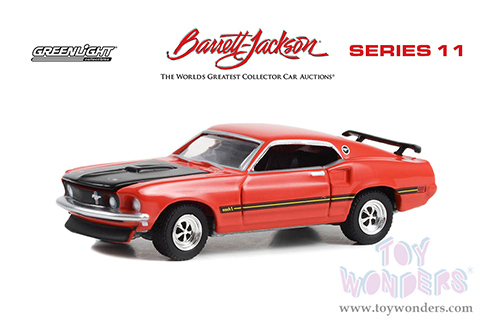 Greenlight - Barrett Jackson Series 11 | Ford Mustang Custom Fastback (Lot #765.1) (1969, 1/64 scale diecast model car, Race Red with Black Hood and Stripes) 37270C/48