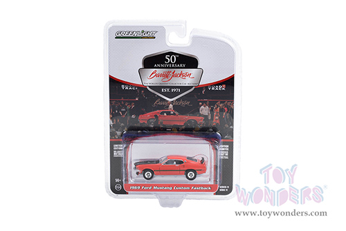 Greenlight - Barrett Jackson Series 11 | Ford Mustang Custom Fastback (Lot #765.1) (1969, 1/64 scale diecast model car, Race Red with Black Hood and Stripes) 37270C/48