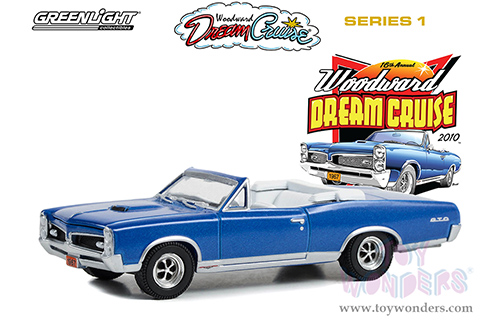 Greenlight - Woodward Dream Cruise Series 1 | Pontiac GTO Convertible "16th Annual Woodward Dream Cruise Featured Heritage Vehicle" (2010) (1967, 1/64 scale diecast model car, Blue Metallic) 37280A/48