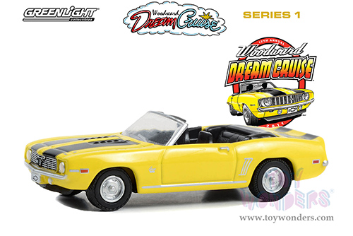 Greenlight - Woodward Dream Cruise Series 1 | Chevrolet&reg; Camaro SS Convertible "17th Annual Woodward Dream Cruise Featured Heritage Vehicle" (2011) (1969, 1/64 scale diecast model car, Yellow with Black Stripes) 37280B/48
