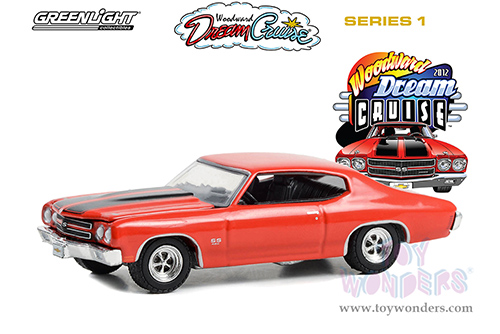 Greenlight - Woodward Dream Cruise Series 1 | Chevrolet&reg; Chevelle SS "18th Annual Woodward Dream Cruise Featured Heritage Vehicle" (2012) (1969, 1/64 scale diecast model car, Red with Black Stripes) 37280C/48