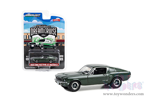Greenlight - Woodward Dream Cruise Series 1 | Ford Mustang GT Fastback "24th Annual Woodward Dream Cruise Featured Heritage Vehicle" (2018) (1969, 1/64 scale diecast model car, Green Metallic) 37280E/48