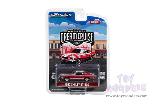 Greenlight - Woodward Dream Cruise Series 1 | Shelby GT-500 "25th Annual Woodward Dream Cruise Featured Heritage Vehicle" (2019) (1969, 1/64 scale diecast model car, Red with White Stripes) 37280F/48